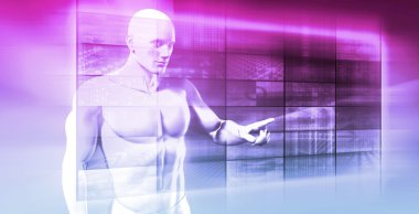 İş kişi sanal teknoloji ile çalışma