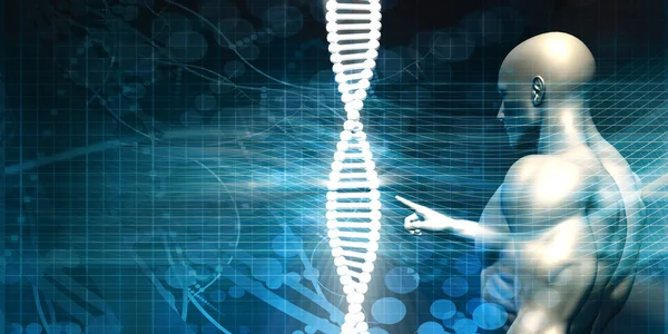Scienziato che analizza DNA Helix Strand — Foto Stock