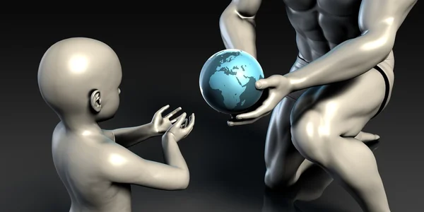 Father and Son Holding Earth — Stock Photo, Image