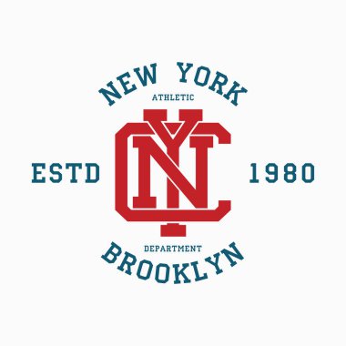 New York Üniversitesi tişört tipografisi. Brooklyn sloganı tişört, spor giysi baskısı. NYC klasik grafikleri. Vektör illüstrasyonu.
