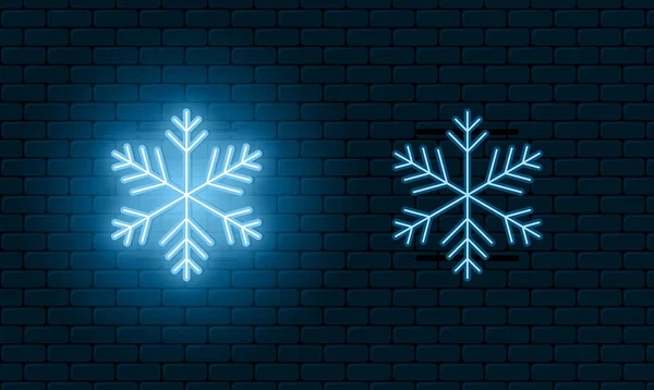 雪片のネオンサイン オフバージョンと青輝くネオン雪のフレーク 雪のアイコン ベクターイラスト — ストックベクタ