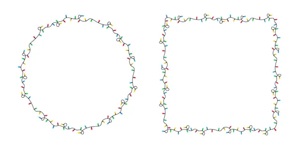 Luci Natale Ghirlanda Cornici Impostate Bordi Colori Realizzati Con Ghirlande — Vettoriale Stock