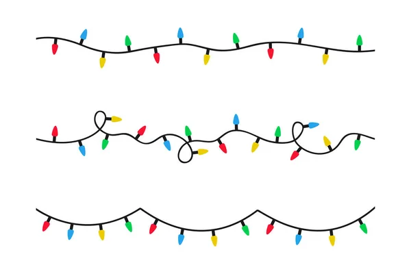 Guirnalda Luces Navidad Set Bombillas Navidad Estilo Plano Guirnaldas Color — Archivo Imágenes Vectoriales