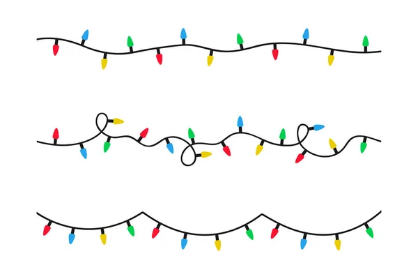 Рождественские Гирлянды Набор Xmas Лампочки Плоском Стиле Цветные Гирлянды Праздничного — стоковый вектор