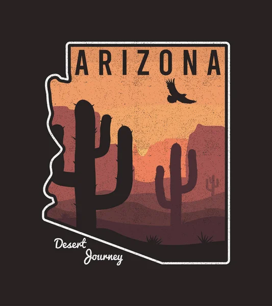 Shirt Arizona Vintage Design Avec Cactus Montagne Aigle Arizona State — Image vectorielle