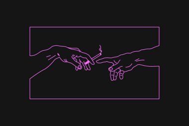 Sigarayı elden ele uzatan tişört tasarımı. Tişört için tipografi baskısı, üzerinde sigara ve parmak izi var. Vektör illüstrasyonu.