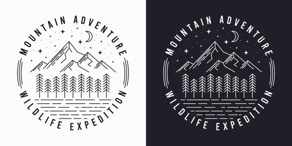 Diseño Camisetas Estilo Línea Con Montañas Árboles Cielo Nocturno Eslogan — Vector de stock