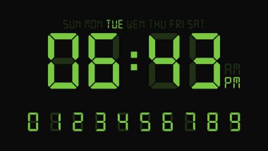 Digital clock number set or calculator electronic numbers. Vector illustration.