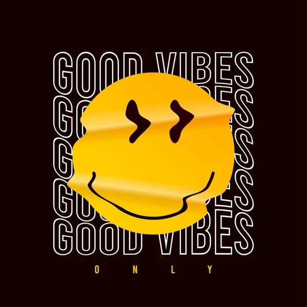 Emoji Sourire Slogan Seulement Bonnes Vibrations Pour Conception Shirt Graphiques — Image vectorielle