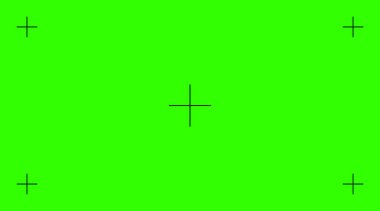 Yeşil krom anahtar. Krom anahtar ekranı. VFX ekranı için yeşil arkaplan, film, görüntü veya video üretimi, animasyonlar, hareket grafiği ve diğer görsel efektler için izleme işaretleri. Vektör.