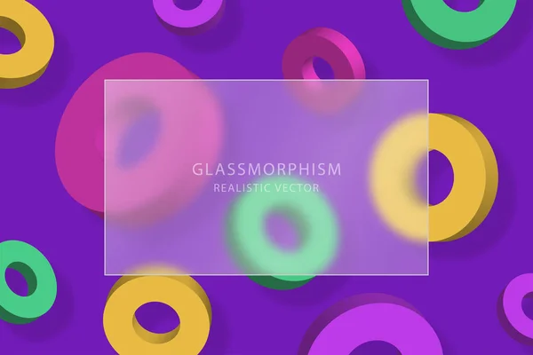 Glassmorphismus Effekt Mit Transparenter Glasplatte Auf Hintergrund Mit Beweglichen Bunten — Stockvektor