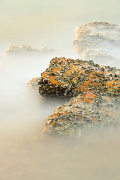 Rocha e mar com longa exposição — Fotografia de Stock