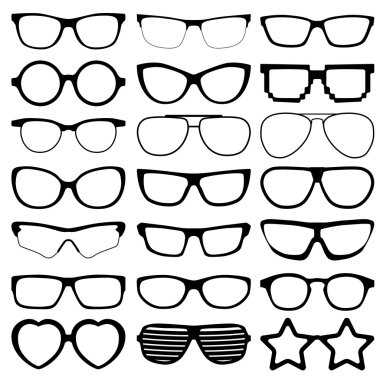 Beyaz arka plan üzerinde gözlük simgeler.