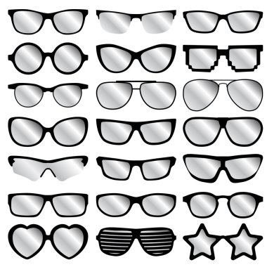 Beyaz arka plan üzerinde gözlük simgeler.