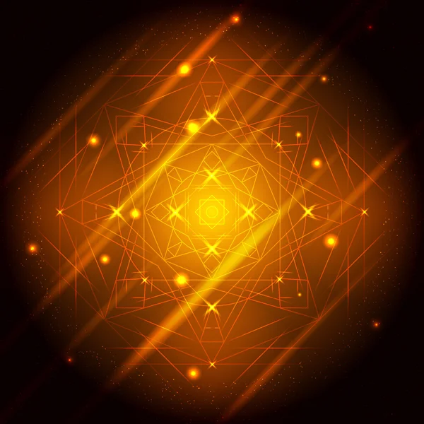 Mandala background - желтая геометрическая мандала на черном фоне . — стоковый вектор
