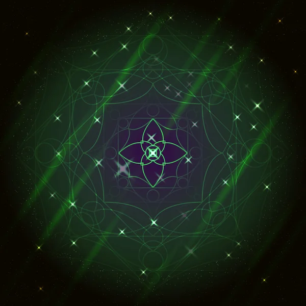 Fondo mandala - azul verde geométrico mandala sobre un fondo negro . — Archivo Imágenes Vectoriales