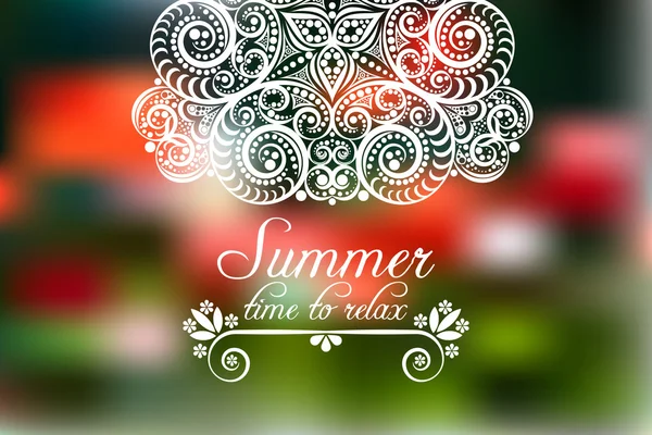 Summer print - summer time - with text and mandala as a decoration element on blur background — Stock Vector