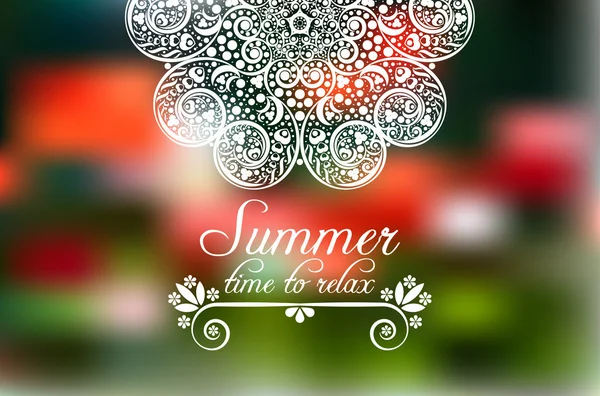 Summer print - summer time - with text and mandala as a decoration element on blur background — Stock Vector