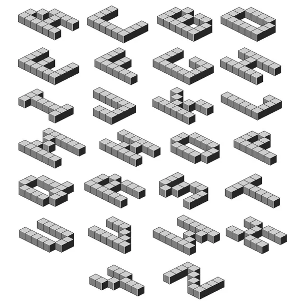 Alfabeto isométrico. Preto e branco abc. Cartas volumétricas . — Vetor de Stock