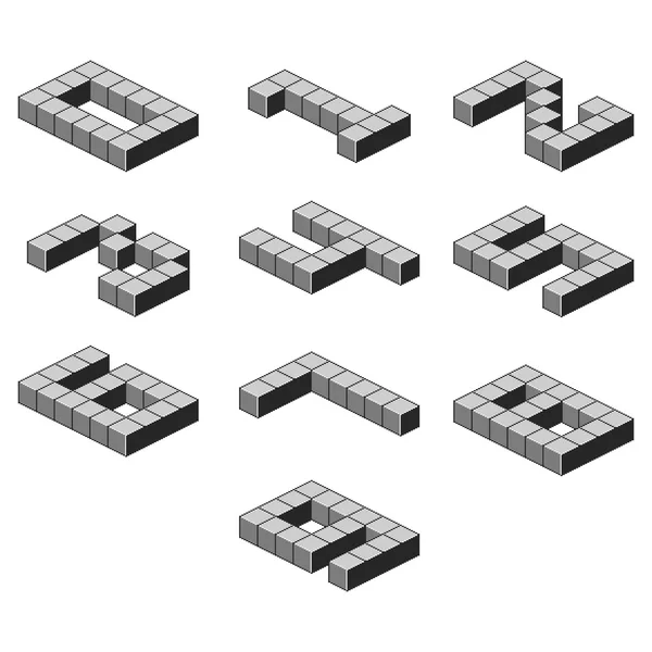 Fuente gris isométrica de los cubos. Números — Archivo Imágenes Vectoriales