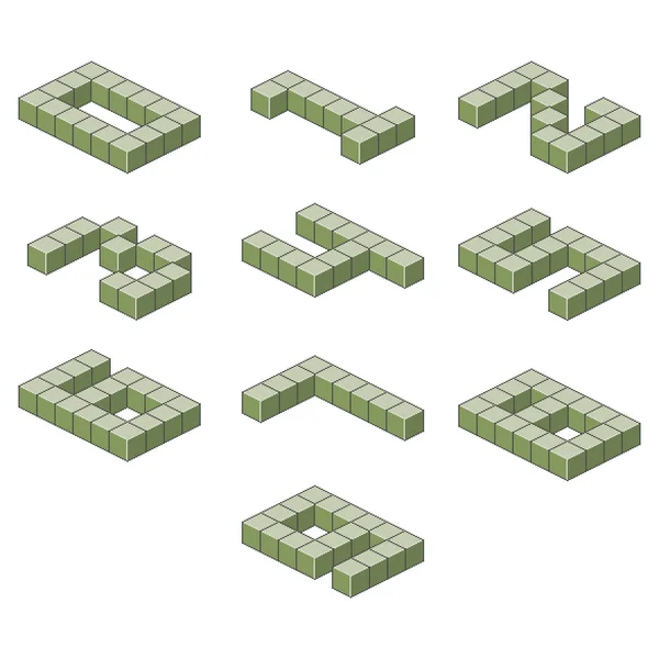 Fuente verde isométrica de los cubos. Números — Archivo Imágenes Vectoriales