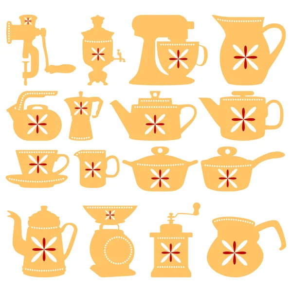 Vector icons. Kettles for kitchen. — Stock Vector