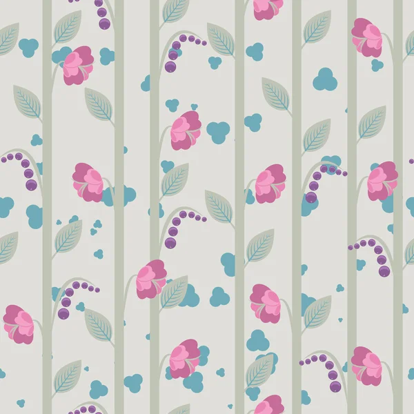 Fondo floral sin costuras con flores y bayas — Vector de stock