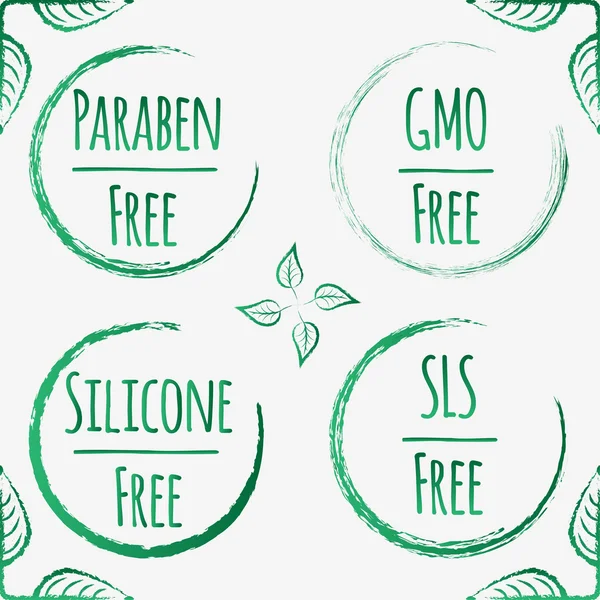 Paraben, OGM, Silicoe SLS etiquetas libres — Archivo Imágenes Vectoriales