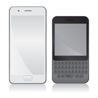 Akıllı telefon ve telefon ile beyaz arka plan üzerinde izole klavye.