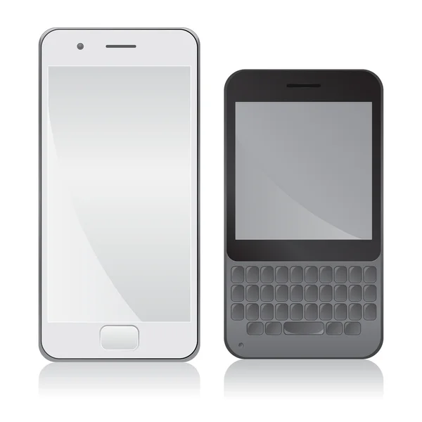 Smartphone und Telefon mit Tastatur isoliert auf weißem Hintergrund. — Stockvektor