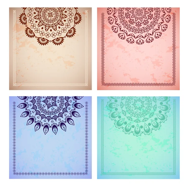 ชุดของบัตรว่างสีที่มีลูกไม้ครึ่ง mandalas . — ภาพเวกเตอร์สต็อก