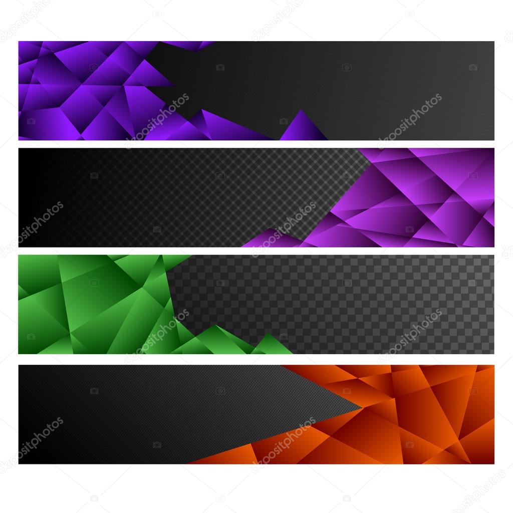 Horizontal banner set. geometric pattern patterns on dark background.