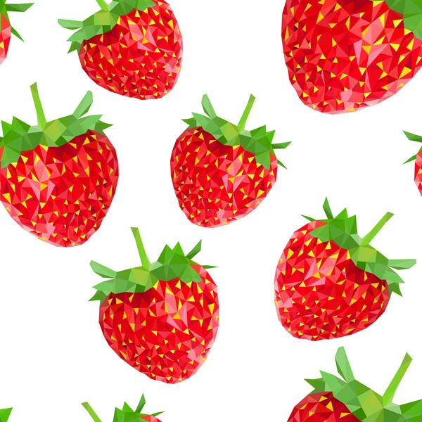 Low Poly nahtloses Muster mit Erdbeeren. — Stockvektor