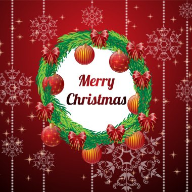 Bell, şerit ve kırmızı bir arka plan üzerinde yay ile Noel çelenk.