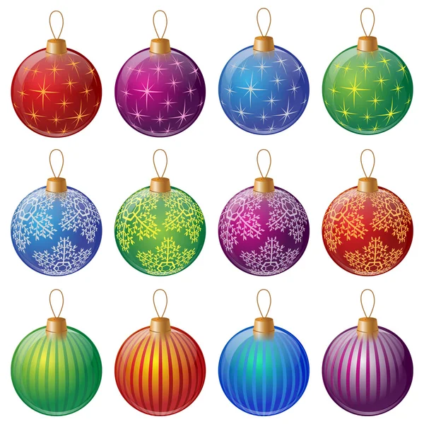 Bolas de Navidad en la superficie blanca. Conjunto de decoraciones realistas aisladas . — Vector de stock