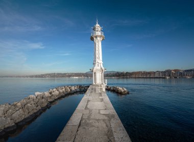 Lighthouse Bains des Paquis Public Baths on Lake Geneva - Geneva, Switzerland clipart