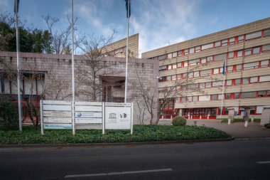 Cenevre, İsviçre - 3 Aralık 2019: Uluslararası Eğitim Bürosu - UNESCO - Birleşmiş Milletler özel ajansı - Cenevre, İsviçre