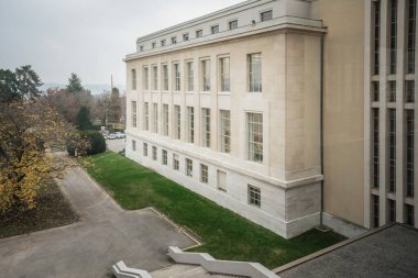 Cenevre, İsviçre - 05 Aralık 2019: Birleşmiş Milletler Ofisi - Cenevre, İsviçre