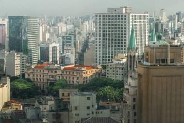 Sao Paulo şehir merkezinin hava manzarası, Adalet Sarayı ve Se Katedrali - Sao Paulo, Brezilya