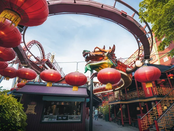 Copenhagen Denmark Jun 2019 Demon Roller Coaster Tivoli Gardens Amusement — Stock Photo, Image