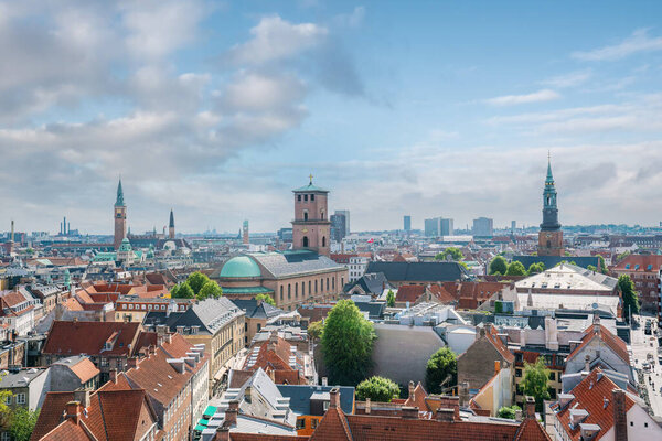 Aerial view of Copenhagen City with Church of Our Lady (Vor Frue Kirke) and City Hall Square - Copenhagen, Denmark