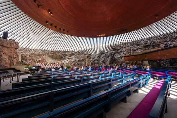 Helsinki Finlandia Julio 2019 Iglesia Temppeliaukio Interior Iglesia Subterránea Construida — Foto de Stock