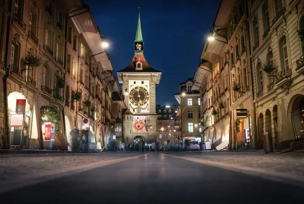 Rua Kramgasse Noite Com Zytglogge Berna Suíça — Fotografia de Stock