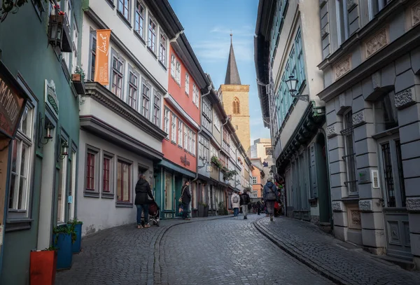 Erfurt Germania Gennaio 2020 Street Merchants Bridge Kramerbrucke Agidienkirche Church — Foto Stock