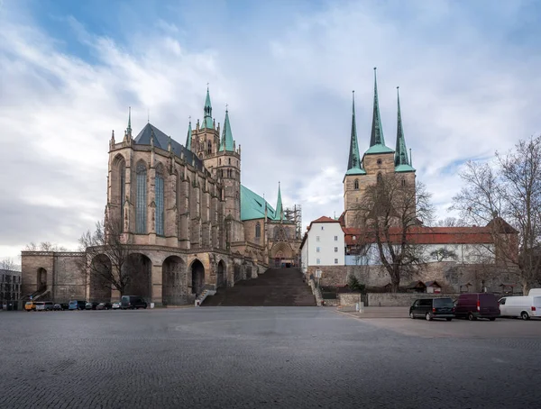 Domplatz Square View Com Catedral Erfurt Igreja São Severo Severikirche — Fotografia de Stock