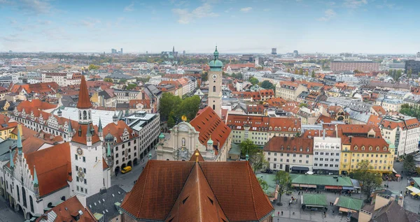 Panoramatický Letecký Pohled Mnichov Staroměstskou Radnicí Altes Rathaus Heiliggeistkirche Kostel — Stock fotografie