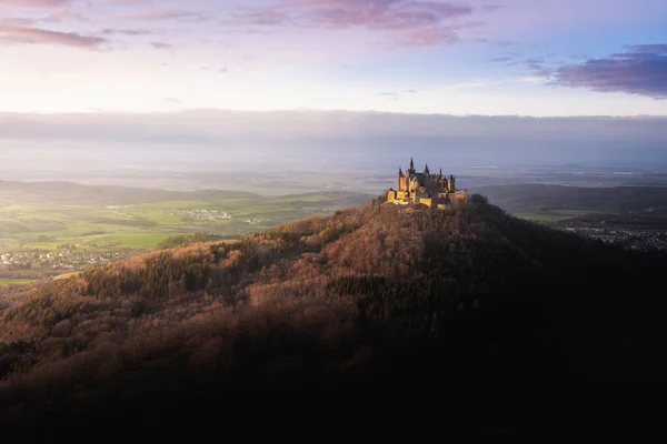 Vista Colorida Del Castillo Hohenzollern Atardecer Baden Wurttemberg Alemania — Foto de Stock