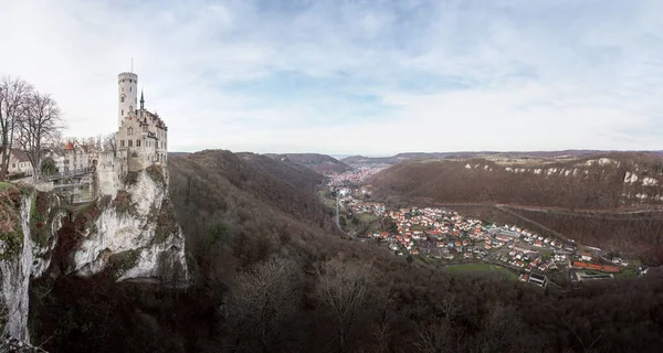 Vista Panorámica Del Castillo Lichtenstein Del Valle Echaz Con Ciudades — Foto de Stock