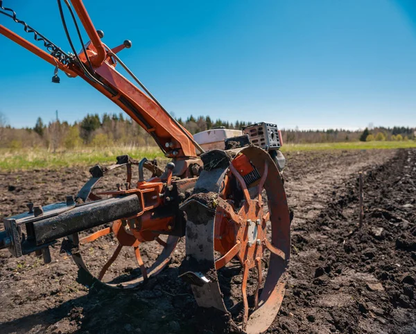 Cultivator Loosens Soil Planting — Stock Photo, Image