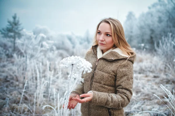 Menina na floresta de inverno — Fotografia de Stock